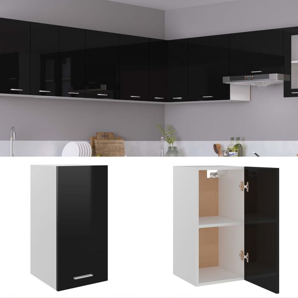 801250 vidaXL Hanging Cabinet High Gloss Black 29,5x31x60 cm Chipboard