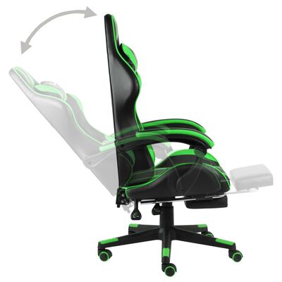 vidaXL Гоночне крісло з підніжкою Чорний/Зелений Штучна шкіра