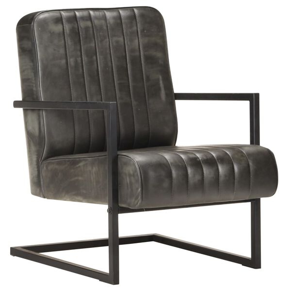 321858 vidaXL Cantilever Sofa Chair Distressed Grey Real Leather