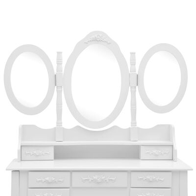 vidaXL Туалетний столик з табуретом і потрійним дзеркалом Білий