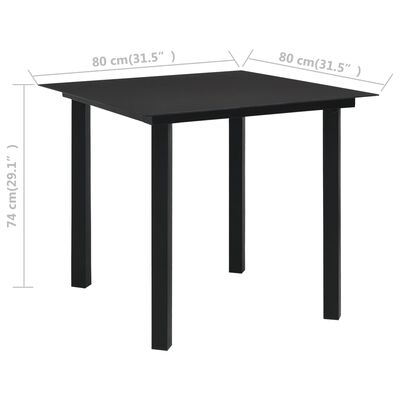 vidaXL Садовий обідній стіл Чорний 80x80x74 см Скло і сталь