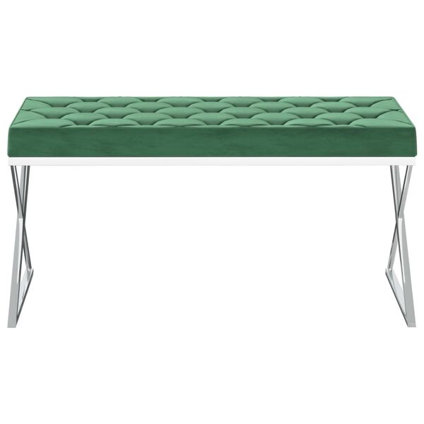 vidaXL Лавка Темно-Зелений 97 см Оксамитова Тканина і Нержавіюча Сталь