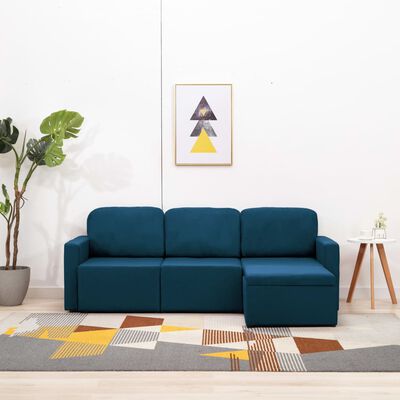 vidaXL 3-місний модульний диван-ліжко Синій Тканина