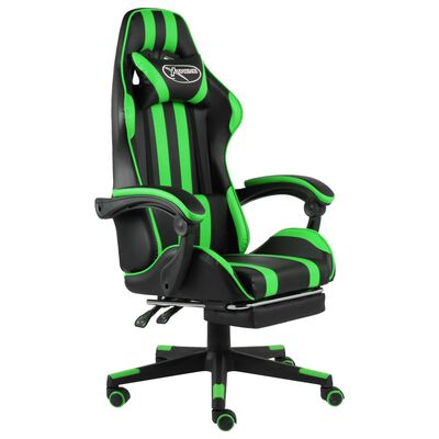 vidaXL Гоночне крісло з підніжкою Чорний/Зелений Штучна шкіра