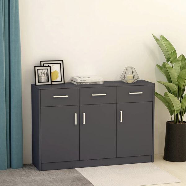 800704 vidaXL Sideboard Grey 110x30x75 cm Chipboard