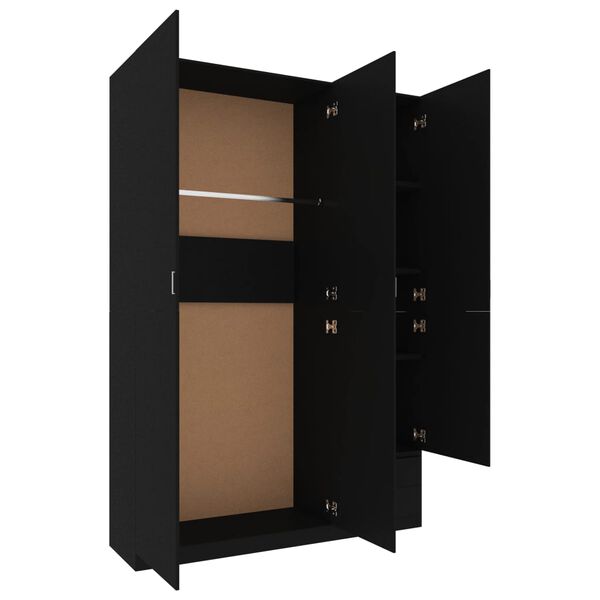 800793 vidaXL 3-Door Wardrobe Black 120x50x180 cm Chipboard
