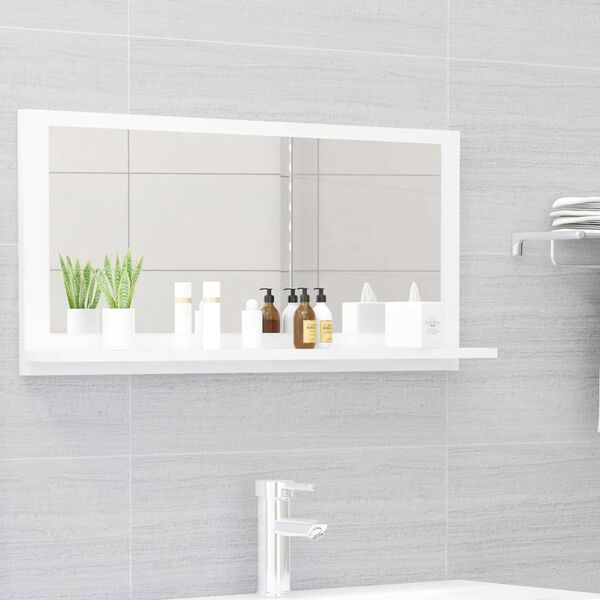 804577 vidaXL Bathroom Mirror High Gloss White 80x10,5x37 cm Chipboard