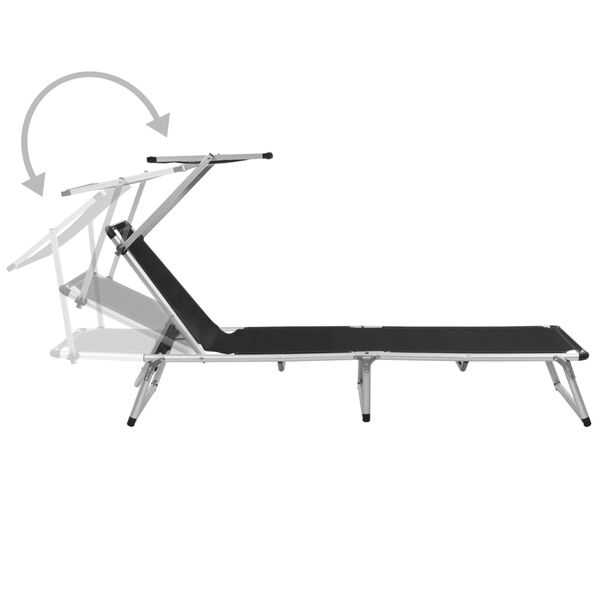 vidaXL Розкладний шезлонг з дашком Чорний Алюміній/Текстилен