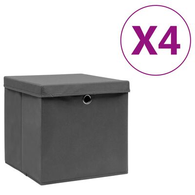 vidaXL Коробки для Зберігання з Кришками 4 шт Сірий 28x28x28 см