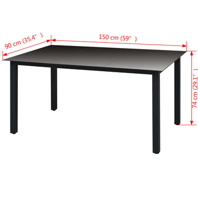 vidaXL Cадовий стіл Чорний 150x90x74 см Алюміній і скло