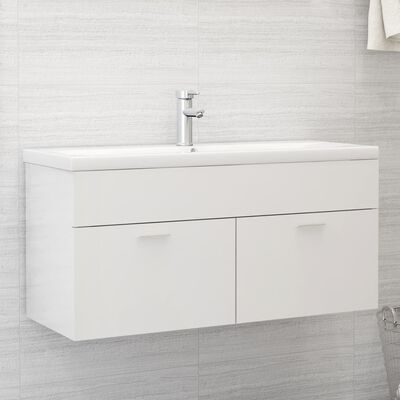 804680 vidaXL Sink Cabinet High Gloss White 100x38,5x46 cm Chipboard