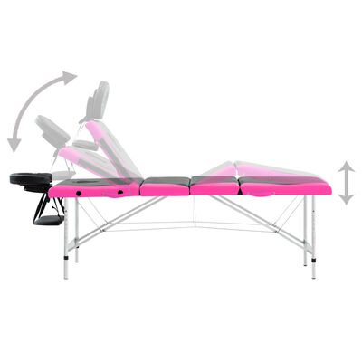 vidaXL Розкладний масажний стіл 4-х зонний Чорний/рожевий Алюміній