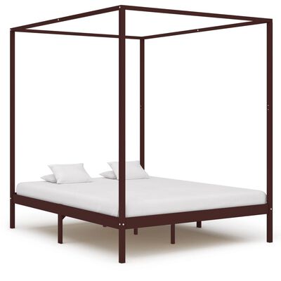 vidaXL Каркас ліжка з балдахіном Темно-коричневий 180x200 см Масив сосни