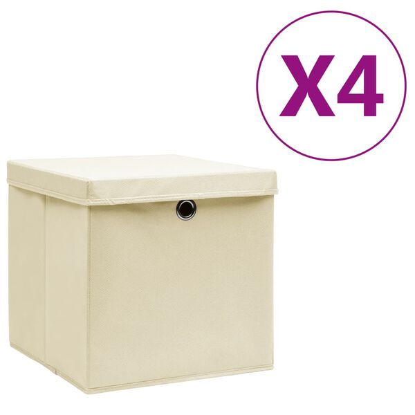 vidaXL Коробки для Зберігання з Кришками 4 шт Кремовий 28x28x28 см