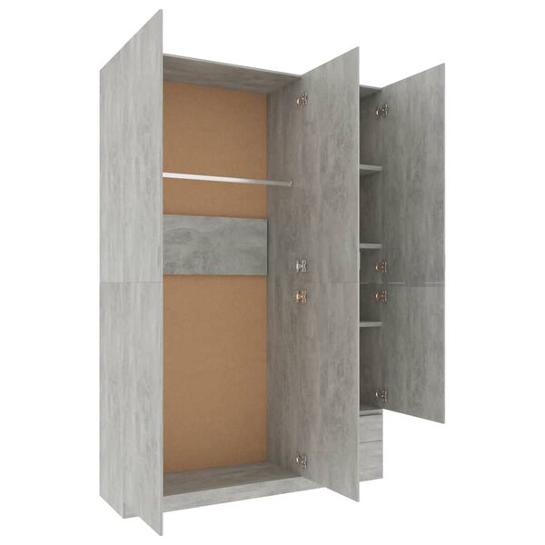 800796 vidaXL 3-Door Wardrobe Concrete Grey 120x50x180 cm Chipboard