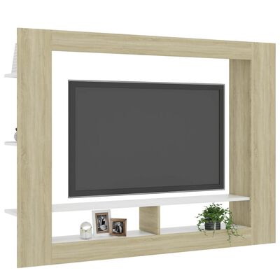 800743 vidaXL TV Cabinet White and Sonoma Oak 152x22x113 cm Chipboard