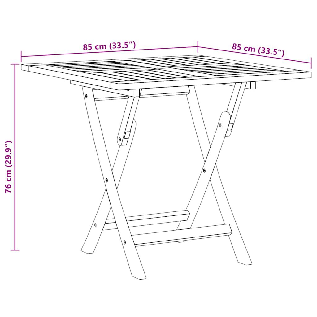 vidaXL Розкладний садовий стіл 85x85x76 см Масив тикового дерева