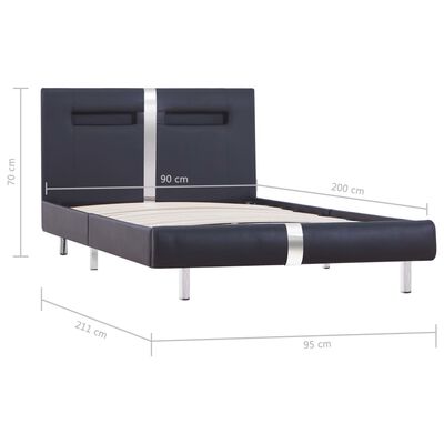 vidaXL Каркас ліжка зі світлодіодами Чорний 90x200 см Штучна шкіра
