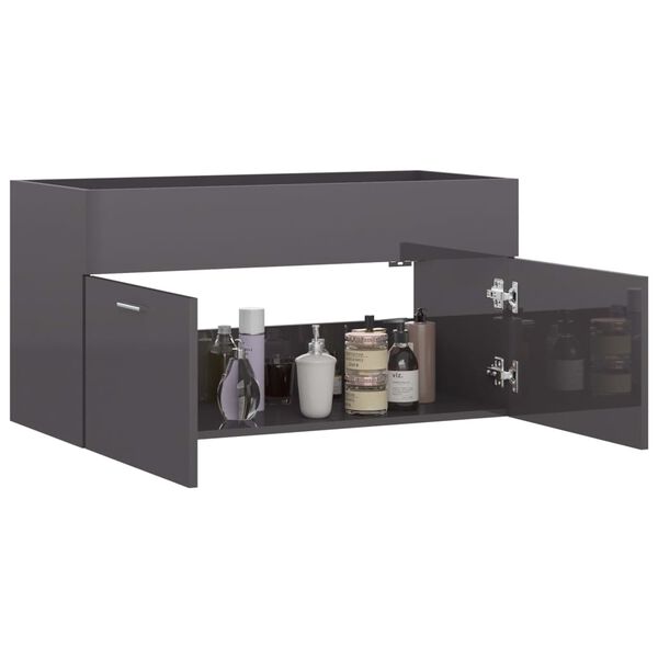 804673 vidaXL Sink Cabinet High Gloss Grey 90x38,5x46 cm Chipboard