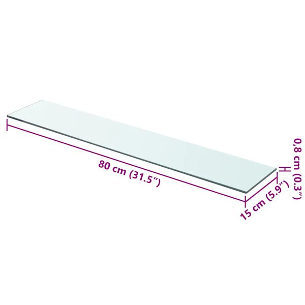 vidaXL Скляна панель для полиці Прозорий 80x15 см