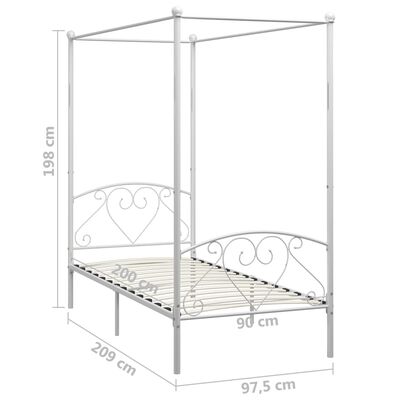 vidaXL Каркас ліжка з балдахіном Білий 90x200 см Метал