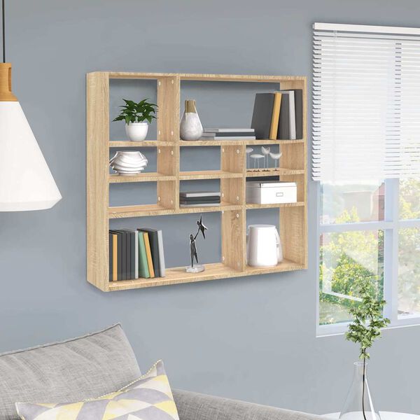 802942 vidaXL Wall Shelf Sonoma Oak 90x16x78 cm Chipboard