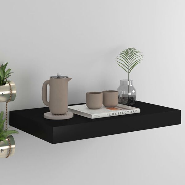 vidaXL Настінна Полиця з Прихованим Кріпленням Чорний 40x23x3,8 см МДФ