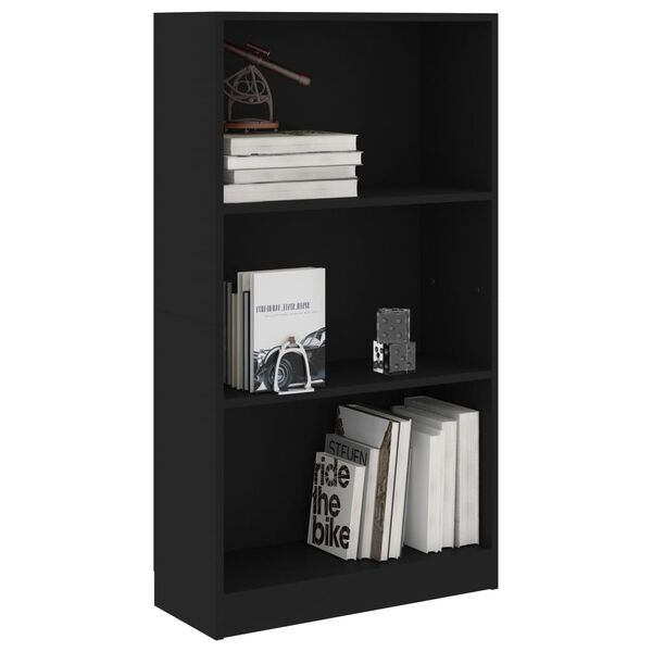 800865 vidaXL 3-Tier Book Cabinet Black 60x24x108 cm Chipboard