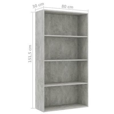 vidaXL 4-Рівнева книжкова шафа Сірий бетон 80x30x151,5 см ДСП