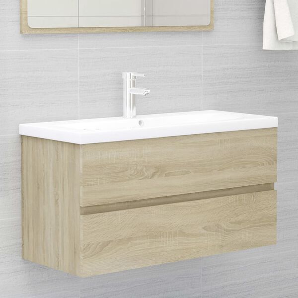 804758 vidaXL Sink Cabinet Sonoma Oak 90x38,5x45 cm Chipboard