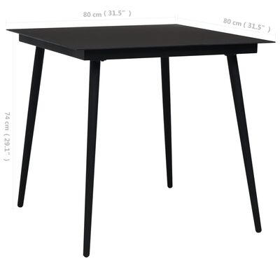 vidaXL Садовий обідній стіл Чорний 80x80x74 см Скло і сталь