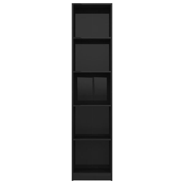 vidaXL 5-Рівнева книжкова шафа Глянцевий чорний 40x24x175 см ДСП