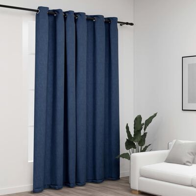 321179 vidaXL Linen-Look Blackout Curtain with Grommets Blue 290x245cm