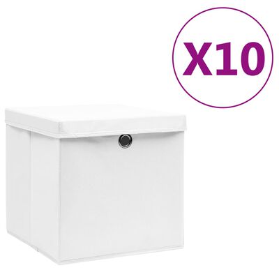 vidaXL Коробки для Зберігання з Кришками 10 шт Білий 28x28x28 см