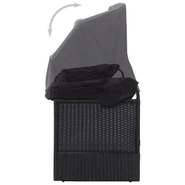 vidaXL Садовий диван-ліжко з навісом Чорний Поліротанг