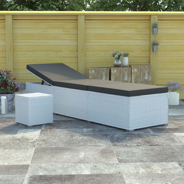 vidaXL Шезлонг з матрацом і чайним столиком Білий Поліротанг