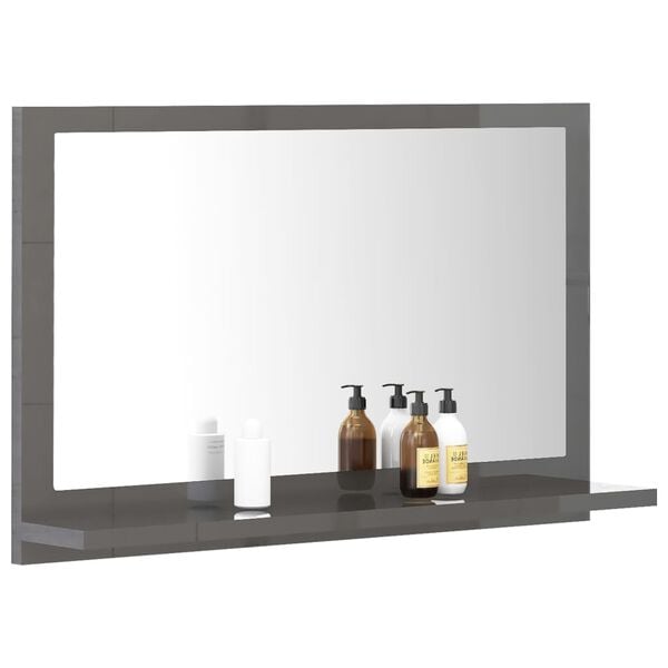 804570 vidaXL Bathroom Mirror High Gloss Grey 60x10,5x37 cm Chipboard