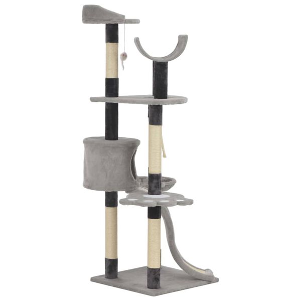 170688 vidaXL Cat Tree with Sisal Scratching Posts Grey 145 cm