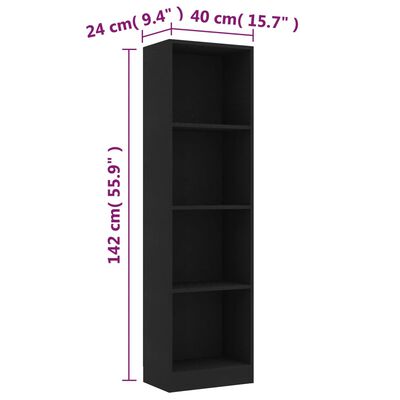 800838 vidaXL 4-Tier Book Cabinet Black 40x24x142 cm Chipboard