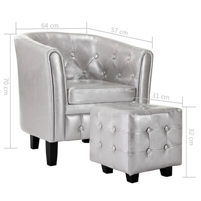 vidaXL Напівкругле крісло з підставкою для ніг Сріблястий Штучна шкіра