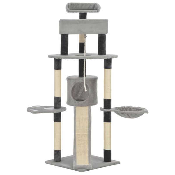 170688 vidaXL Cat Tree with Sisal Scratching Posts Grey 145 cm