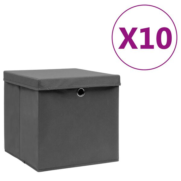 vidaXL Коробки для Зберігання з Кришками 10 шт Сірий 28x28x28 см