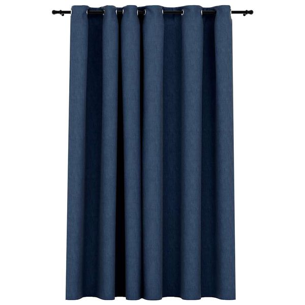 321179 vidaXL Linen-Look Blackout Curtain with Grommets Blue 290x245cm