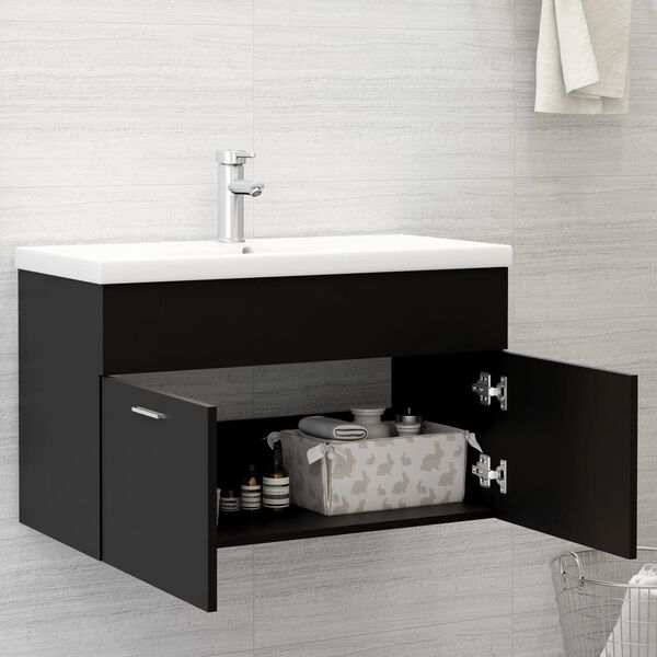 804657 vidaXL Sink Cabinet Black 80x38,5x46 cm Chipboard