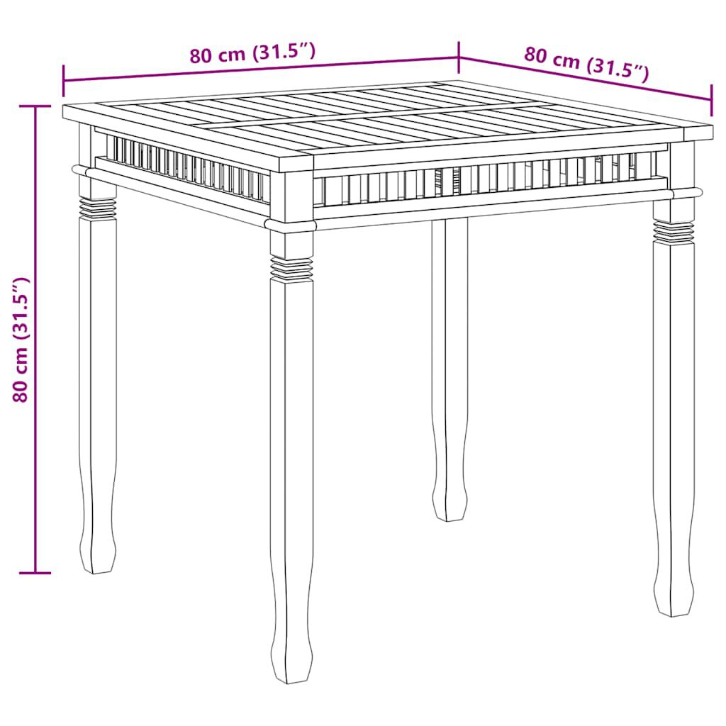 vidaXL Садовий обідній стіл 80x80x80 см Масив тикового дерева