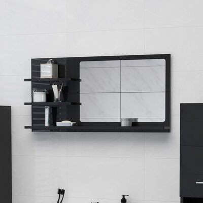 805022 vidaXL Bathroom Mirror High Gloss Black 90x10,5x45 cm Chipboard