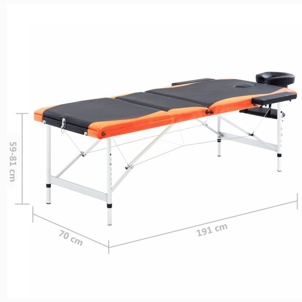 110235 vidaXL 3-Zone Foldable Massage Table Aluminium Black and Orange
