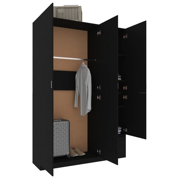 800793 vidaXL 3-Door Wardrobe Black 120x50x180 cm Chipboard