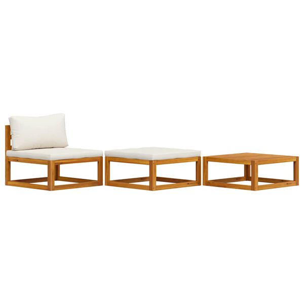 vidaXL Комплект Садових Меблів 3 Од з Кремовими Подушками Масив Акації