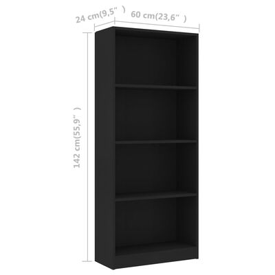 vidaXL 4-Ярусна книжкова шафа Чорний 60x24x142 см ДСП